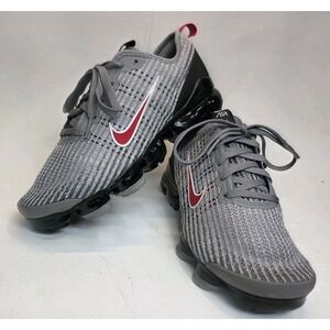 Youth Size 7Y Nike Air VaporMax Flyknit Grey/University Red BQ5238-006